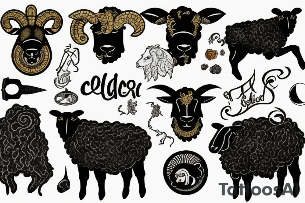 Full body black sheep wearing a golden fleece sweater vest tattoo idea