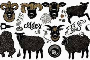Full body black sheep wearing a golden fleece sweater vest tattoo idea