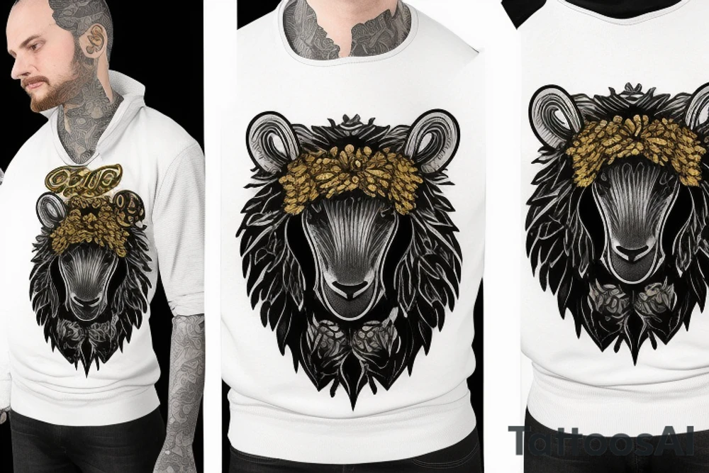 Full body black sheep wearing a golden fleece sweater vest tattoo idea