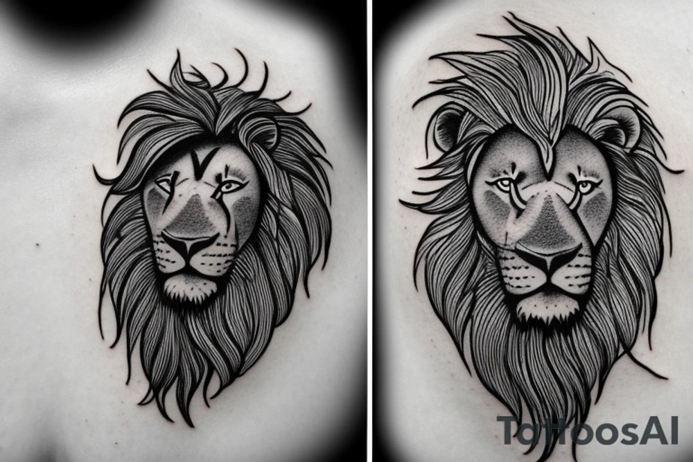 Lion head with clouds tattoo idea