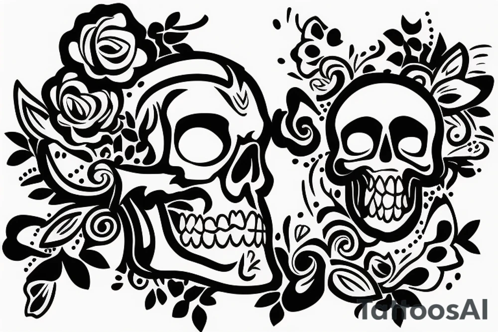 Skull with flowers and butterflies coming out of mouth tattoo idea