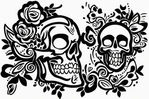 Skull with flowers and butterflies coming out of mouth tattoo idea