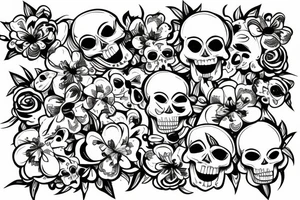 Skull with flowers and butterflies coming out of mouth tattoo idea