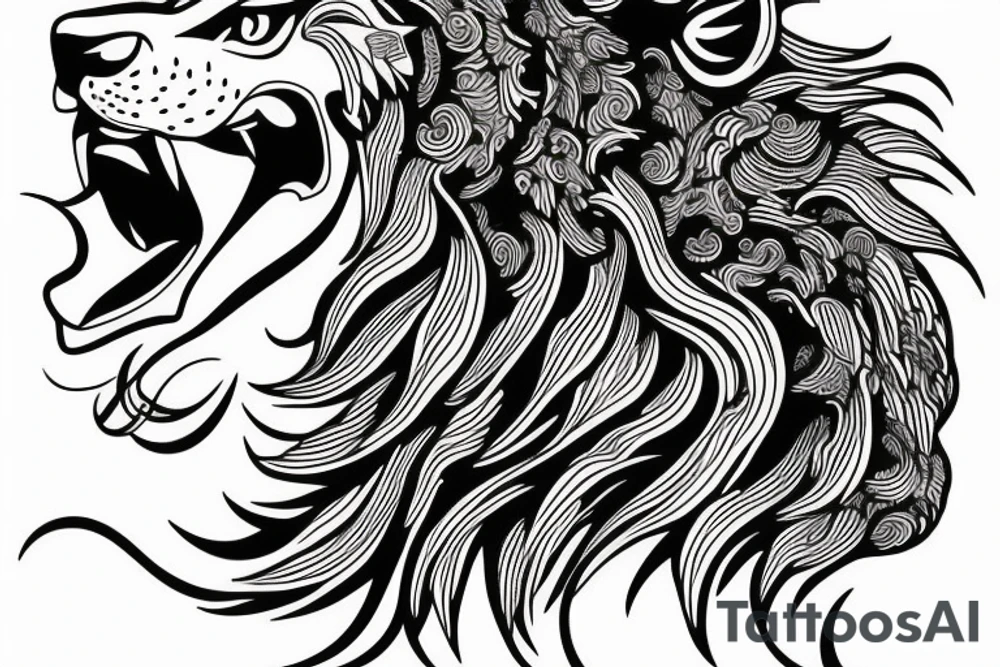 Lion head with clouds tattoo idea