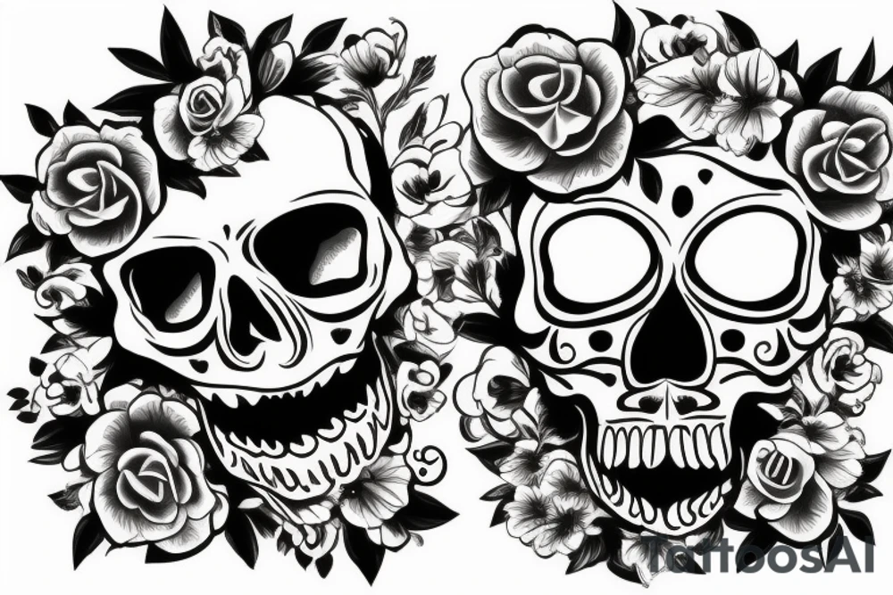 Skull with flowers and butterflies coming out of mouth tattoo idea