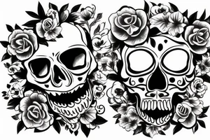 Skull with flowers and butterflies coming out of mouth tattoo idea
