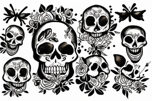 Skull with flowers and butterflies coming out of mouth tattoo idea
