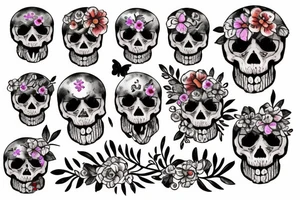 Skull with flowers and butterflies coming out of mouth tattoo idea