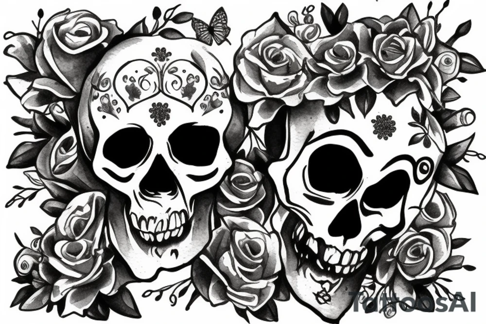 Skull with flowers and butterflies coming out of mouth tattoo idea