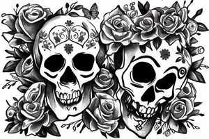 Skull with flowers and butterflies coming out of mouth tattoo idea