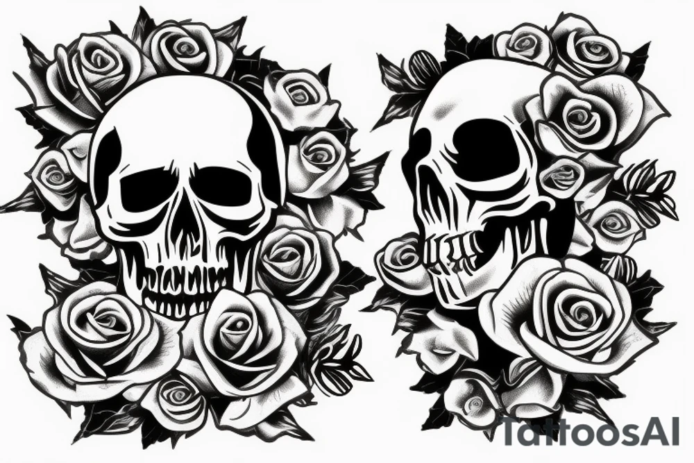Skull with roses on fire tattoo idea