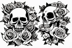 Skull with roses on fire tattoo idea