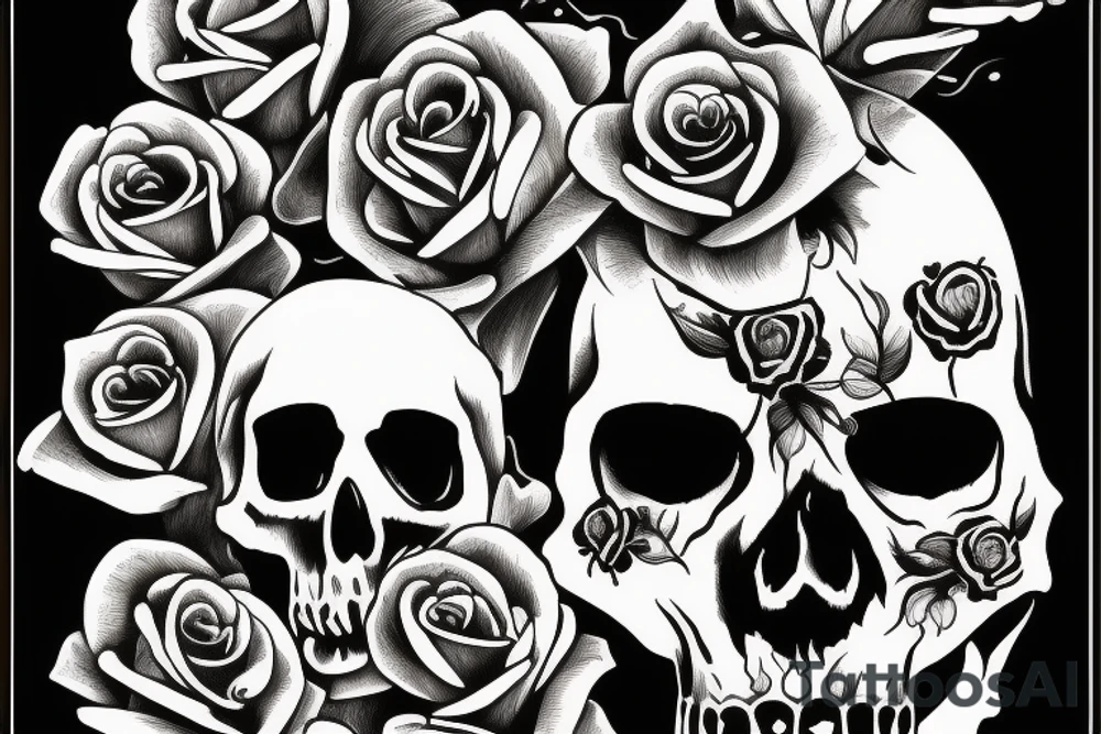 Skull with roses on fire tattoo idea