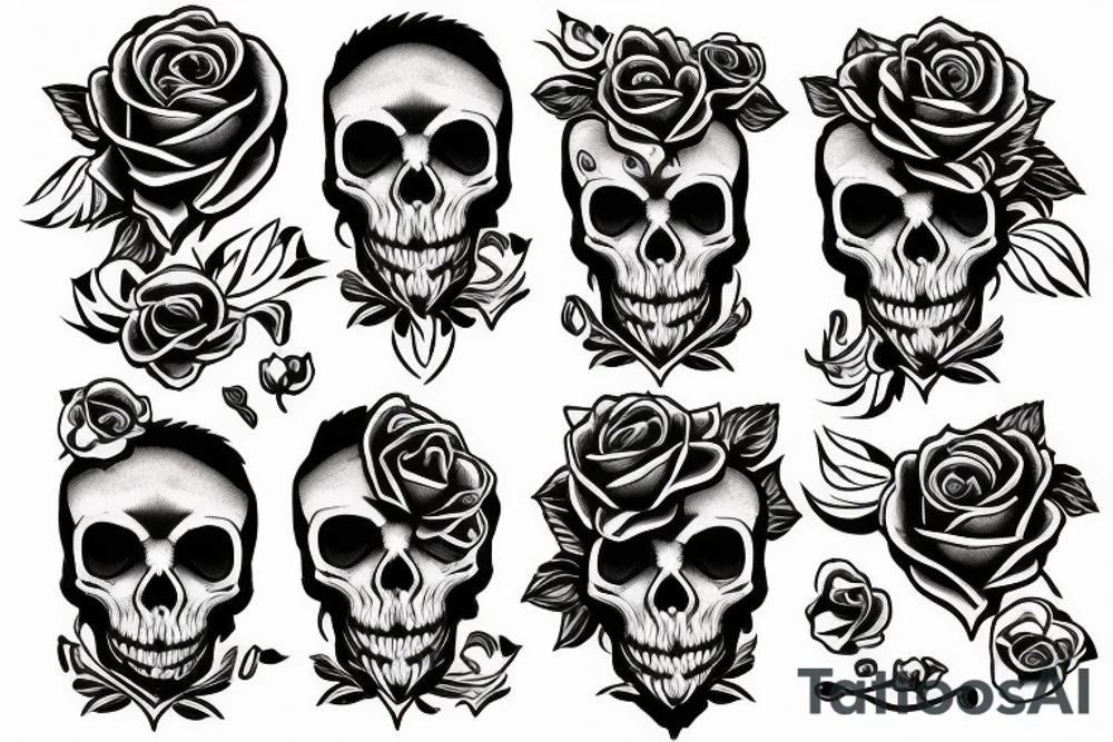 Skull with roses on fire tattoo idea