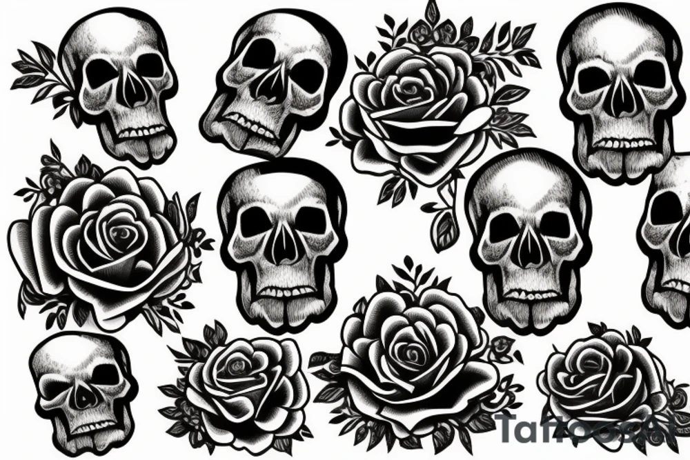 Skull with roses on fire tattoo idea