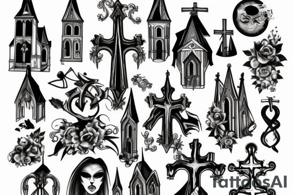 Burning gothic church tattoo idea