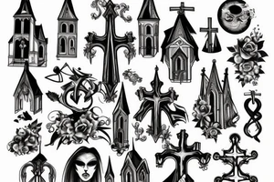 Burning gothic church tattoo idea