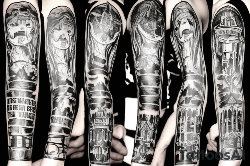 Burning gothic church tattoo idea