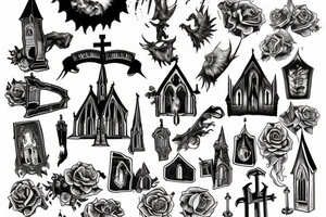 Burning gothic church 4k tattoo idea