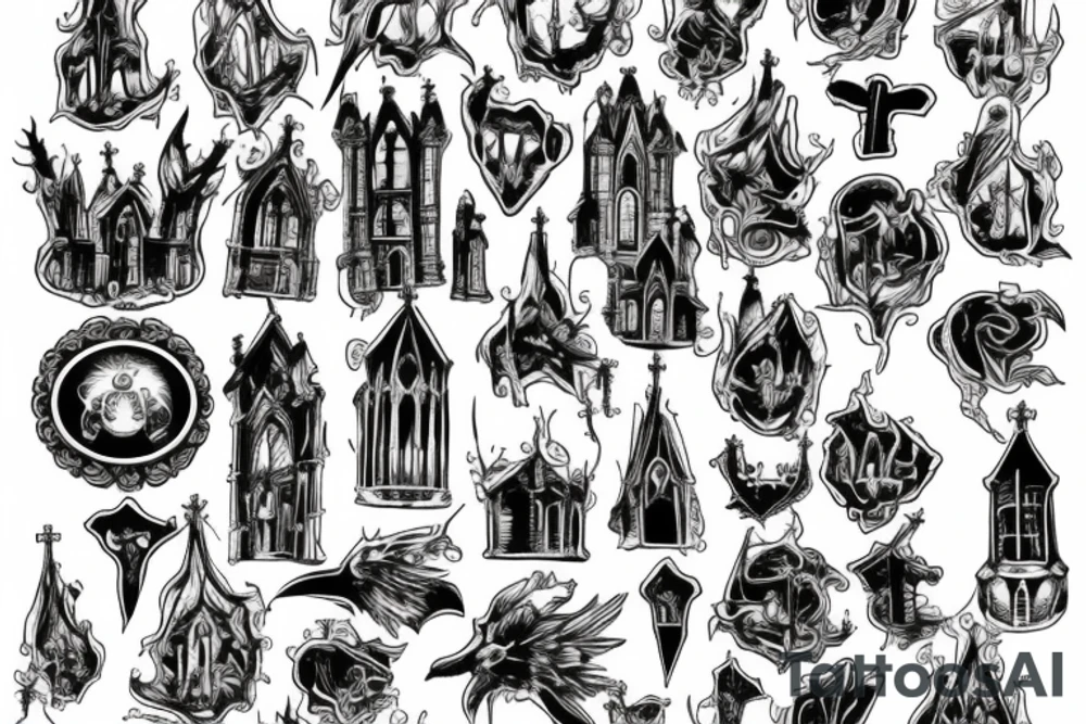 Burning gothic church 4k tattoo idea