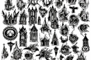 Burning gothic church 4k tattoo idea