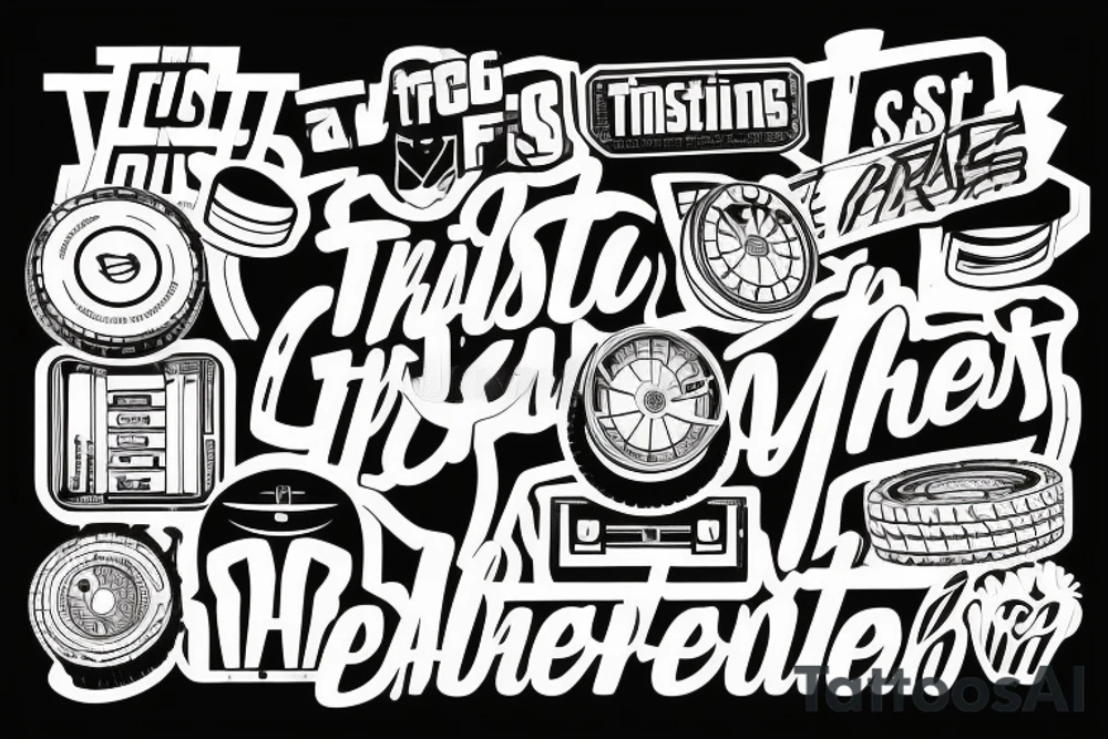 Text ,,Trust the process,, , looks like tires lines , minimalistic, grand theft auto font tattoo idea