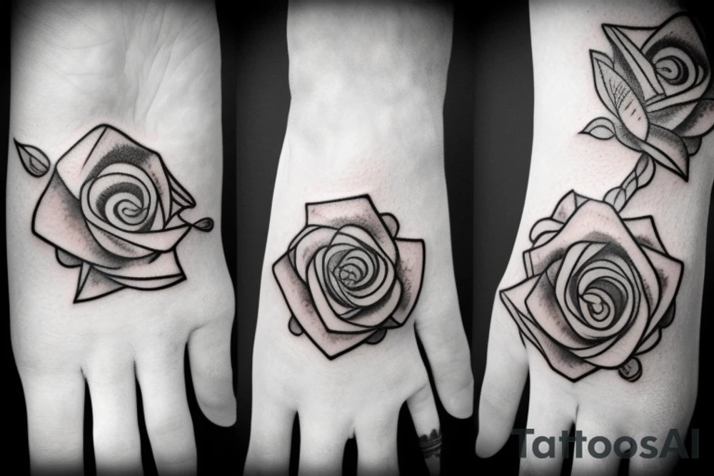 Hand tattoo incorporating a rose tattoo idea