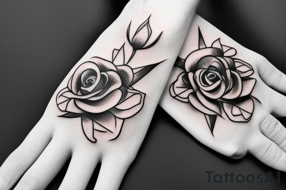 Hand tattoo incorporating a rose tattoo idea