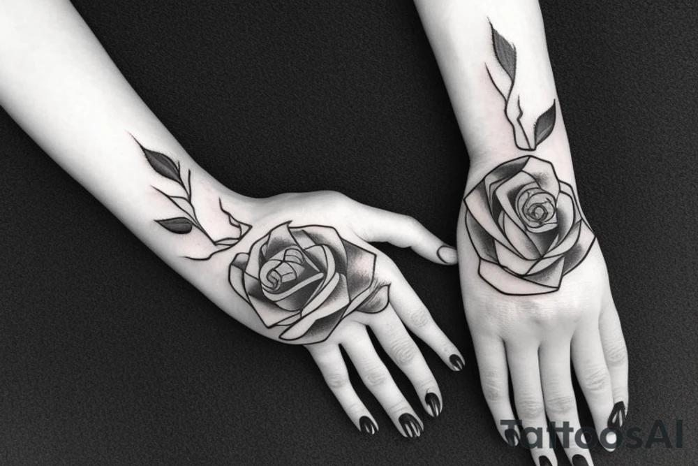 Hand tattoo incorporating a rose tattoo idea