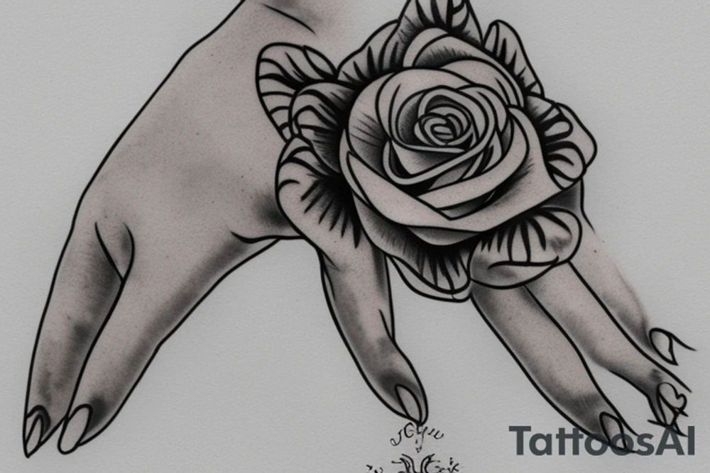 Hand tattoo incorporating a rose tattoo idea
