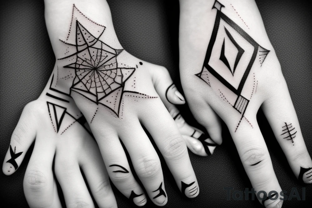 Medieval minimalism with geometric designs hand tattoo tattoo idea