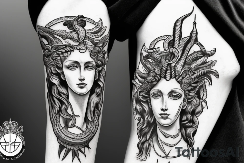 God of justice with medusa head tattoo idea