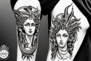 God of justice with medusa head tattoo idea