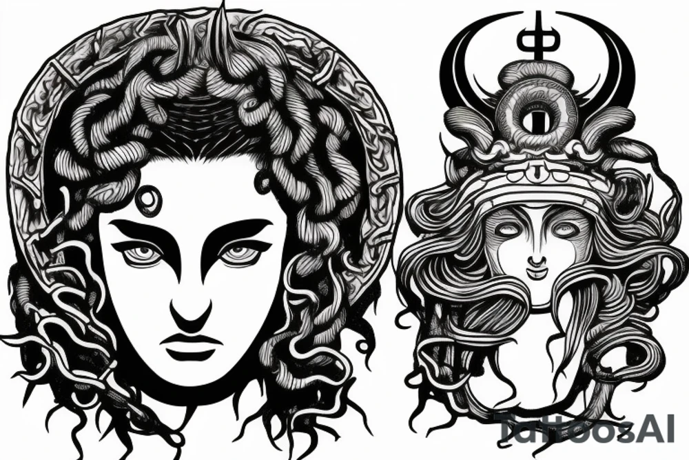 God of justice with medusa head tattoo idea