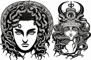 God of justice with medusa head tattoo idea