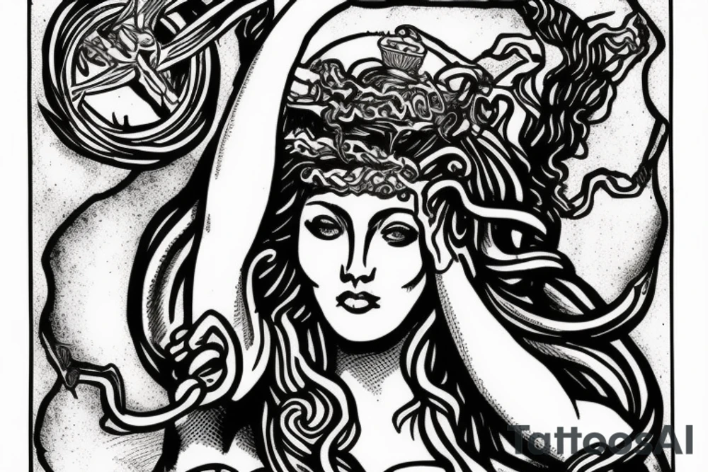 Lady justice with medusa head tattoo idea