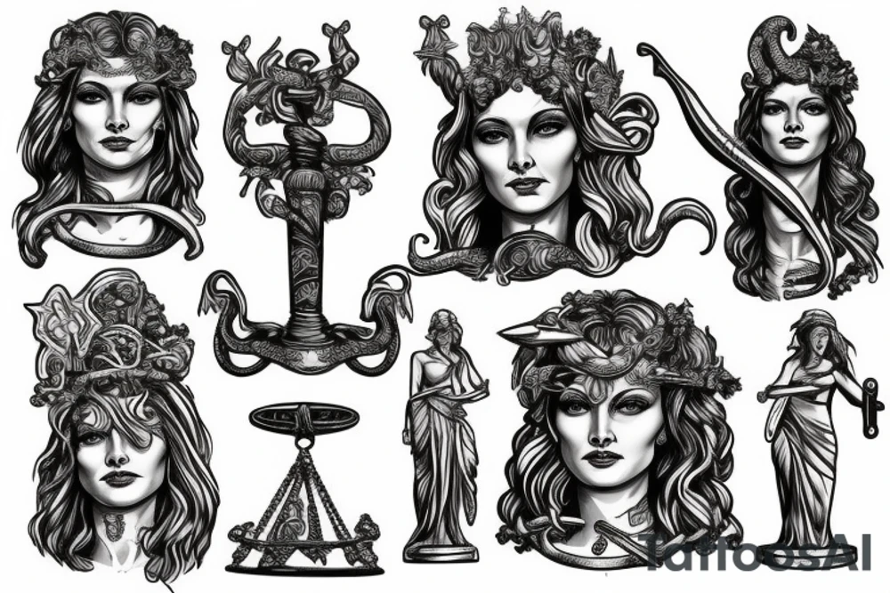 Lady justice with medusa head tattoo idea