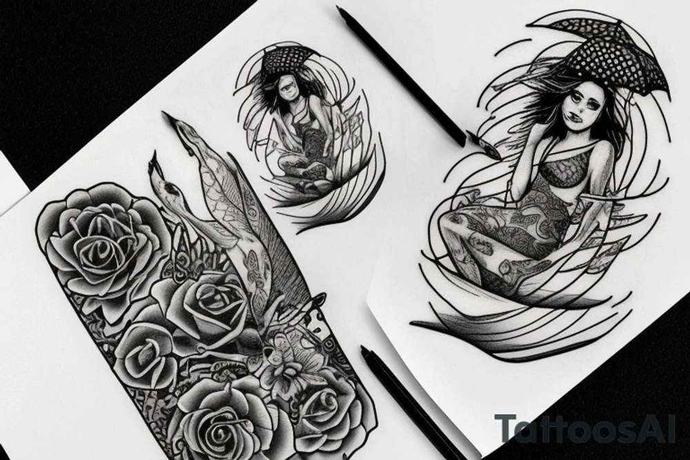 A woman sits on the seashore at night tattoo idea