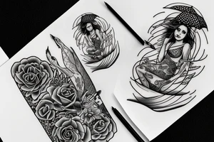 A woman sits on the seashore at night tattoo idea