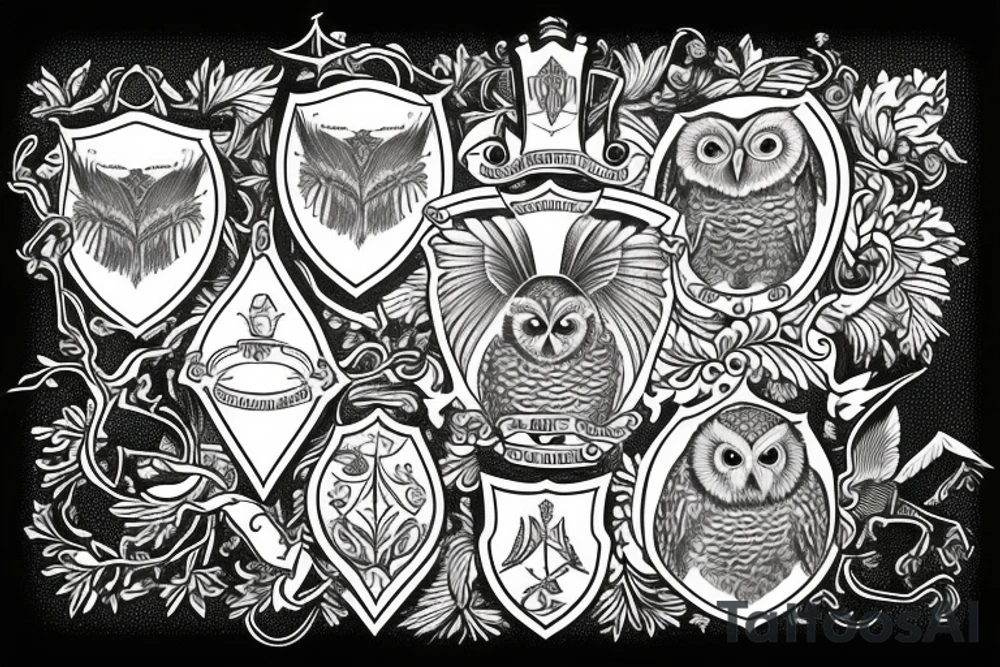 Williamson Family Crest with 
 an Owl, a butter fly and kangaroo on the shield tattoo idea