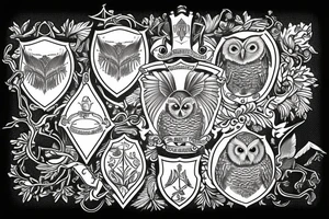 Williamson Family Crest with 
 an Owl, a butter fly and kangaroo on the shield tattoo idea