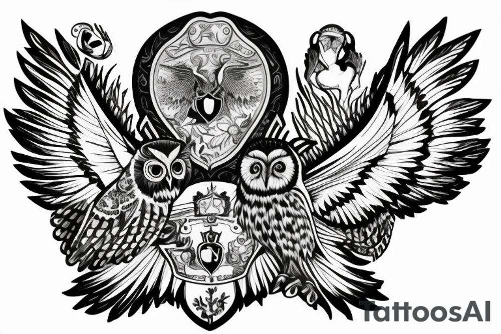Williamson Family Crest with 
 an Owl, a butter fly and kangaroo on the shield tattoo idea