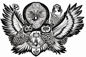 Williamson Family Crest with 
 an Owl, a butter fly and kangaroo on the shield tattoo idea