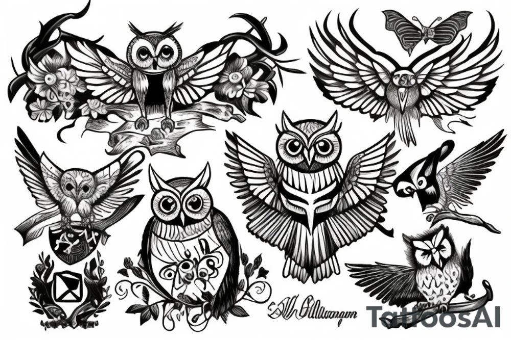 Williamson Family Crest with 
 an Owl, a butter fly and kangaroo on the shield tattoo idea