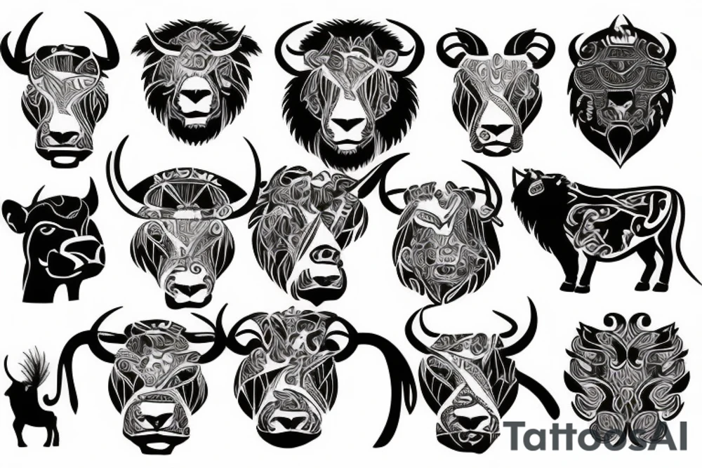 Bull, muscle, lion tattoo idea