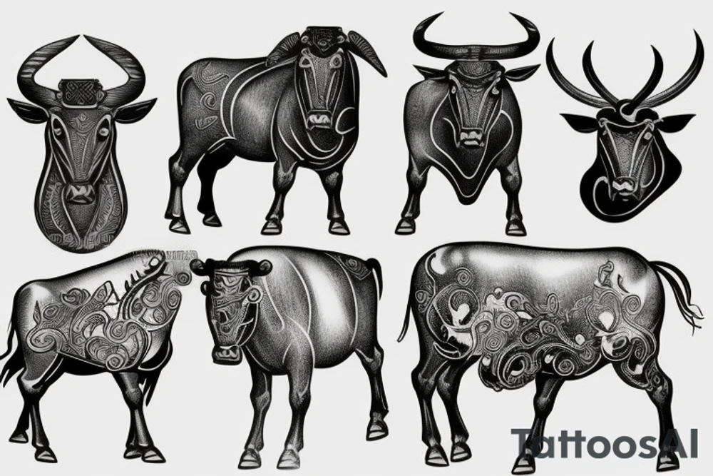Ancient greek muscular bull tattoo idea