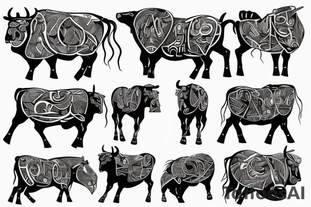 Ancient greek muscular bull tattoo idea