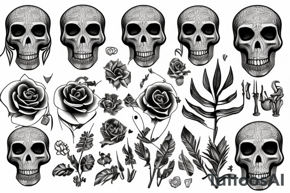 Plants and skeletons tattoo idea