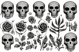 Plants and skeletons tattoo idea