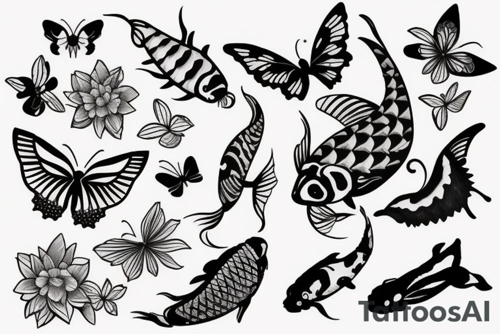 Butterfly and koi fish tattoo idea